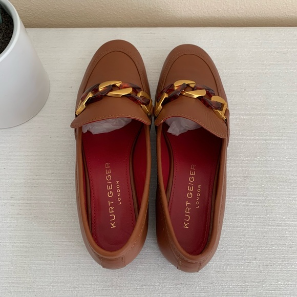 New Kurt Geiger London Kiara Camel Leather Gold Chain Loafers Woman’s EU38 US7 - Picture 8 of 11